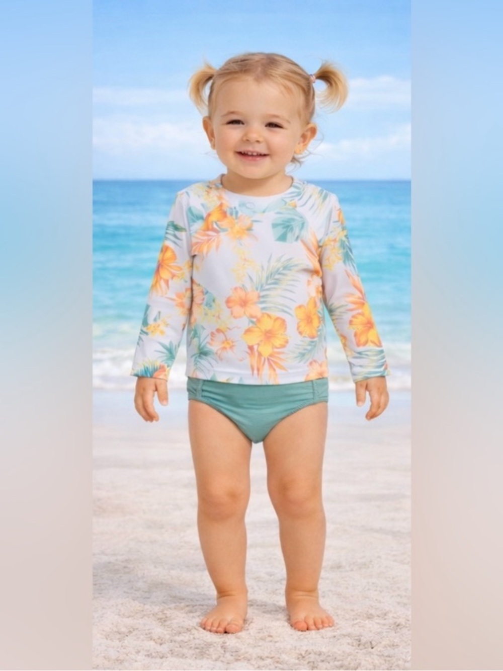 NWT Baby and Toddler Girl Rashguard Swimsuit, 2-Piece, Size:2T